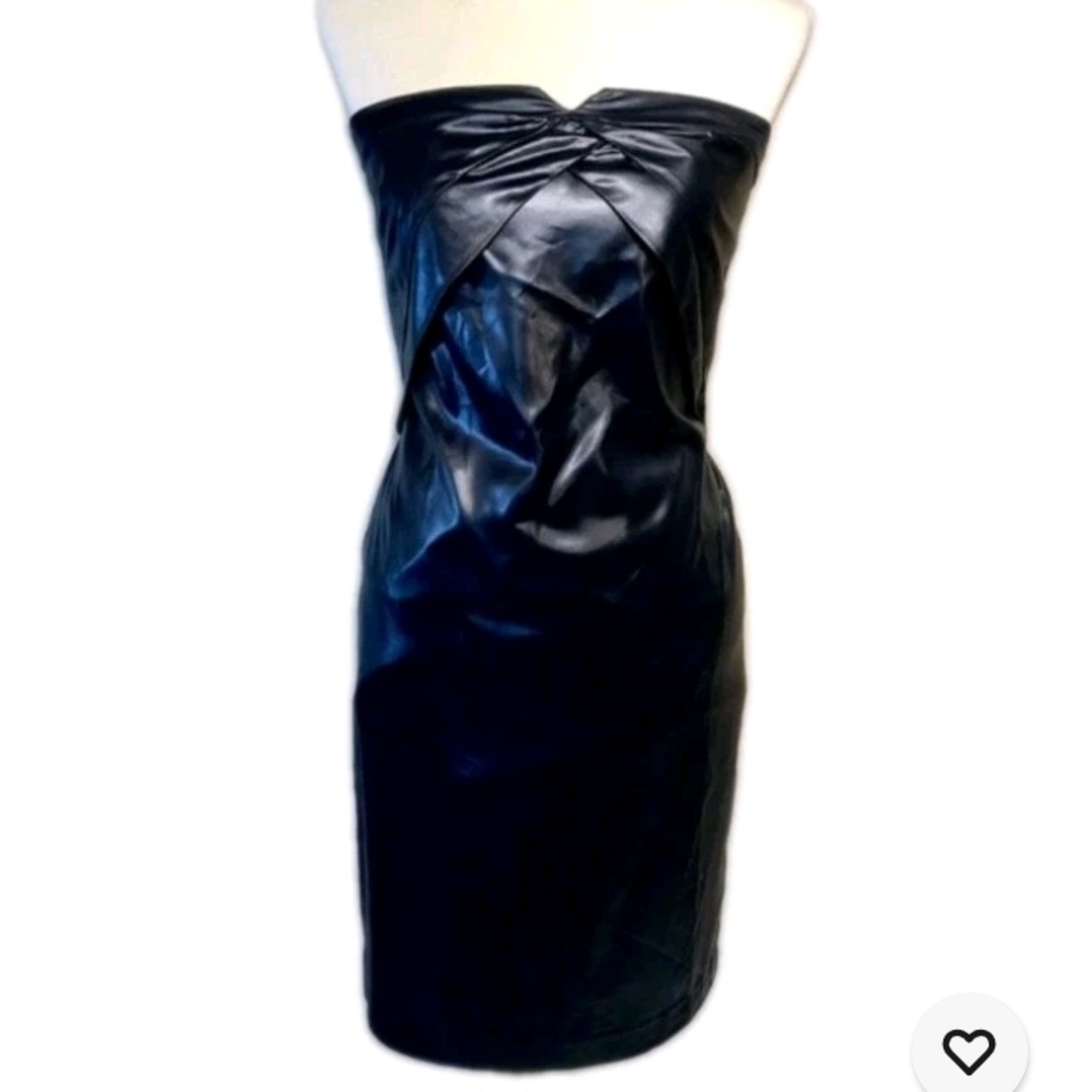 REISS Strapless Wet Look Mini Dress